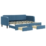 Divano Letto Estraibile con Cassetti Blu 90x200 cm in Velluto