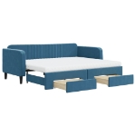 Divano Letto Estraibile con Cassetti Blu 90x200 cm in Velluto