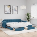 Divano Letto Estraibile con Cassetti Blu 90x200 cm in Velluto