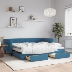 Divano Letto Estraibile con Cassetti Blu 90x200 cm in Velluto