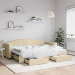 Divano Letto Estraibile con Cassetti Crema 80x200 cm in Tessuto