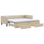 Divano Letto Estraibile con Cassetti Crema 80x200 cm in Tessuto