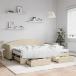 Divano Letto Estraibile con Cassetti Crema 90x200 cm in Tessuto