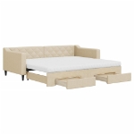 Divano Letto Estraibile con Cassetti Crema 90x200 cm in Tessuto