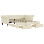 Divano Letto Estraibile con Cassetti Crema 90x200 cm Similpelle