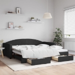 Divano Letto Estraibile con Cassetti Nero 100x200 cm in Tessuto