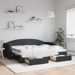 Divano Letto Estraibile con Cassetti Nero 80x200 cm in Tessuto