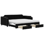 Divano Letto Estraibile con Cassetti Nero 80x200 cm in Tessuto