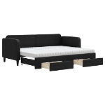 Divano Letto Estraibile con Cassetti Nero 80x200 cm in Tessuto