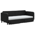 Divano Letto Estraibile con Cassetti Nero 80x200 cm in Tessuto