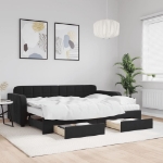 Divano Letto Estraibile con Cassetti Nero 80x200 cm in Velluto