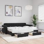 Divano Letto Estraibile con Cassetti Nero 80x200 cm in Velluto