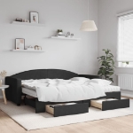 Divano Letto Estraibile con Cassetti Nero 90x200 cm in Tessuto