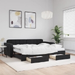 Divano Letto Estraibile con Cassetti Nero 90x200 cm in Velluto