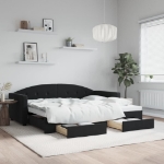 Divano Letto Estraibile con Cassetti Nero 90x200 cm in Velluto