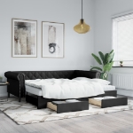 Divano Letto Estraibile con Cassetti Nero 90x200 cm Similpelle