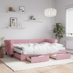 Divano Letto Estraibile con Cassetti Rosa 80x200 cm Velluto