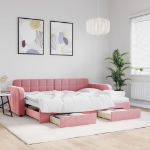 Divano Letto Estraibile con Cassetti Rosa 80x200 cm Velluto