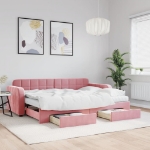 Divano Letto Estraibile con Cassetti Rosa 80x200 cm Velluto