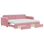 Divano Letto Estraibile con Cassetti Rosa 80x200 cm Velluto