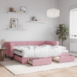 Divano Letto Estraibile con Cassetti Rosa 90x200 cm Velluto