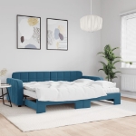 Divano Letto Estraibile con Materassi Blu 80x200 cm Velluto