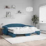 Divano Letto Estraibile con Materassi Blu 90x200 cm Velluto