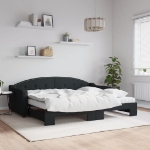 Divano Letto Estraibile con Materassi Nero 90x200 cm in Tessuto