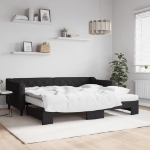 Divano Letto Estraibile con Materassi Nero 90x200 cm in Tessuto