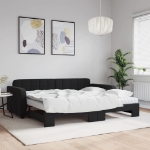 Divano Letto Estraibile con Materassi Nero 90x200 cm Velluto