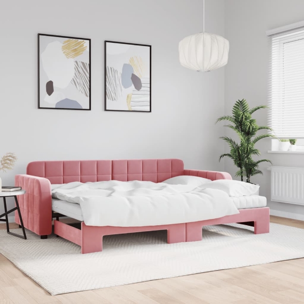 Divano Letto Estraibile con Materassi Rosa 80x200 cm Velluto