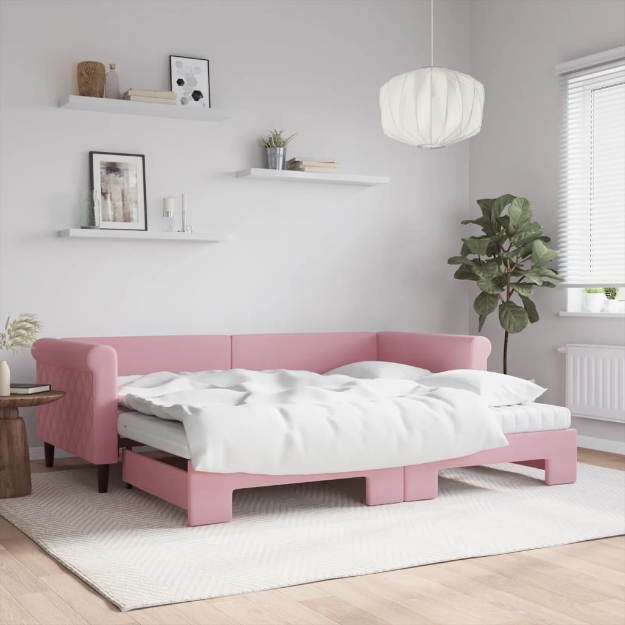 Divano Letto Estraibile con Materassi Rosa 90x200 cm Velluto