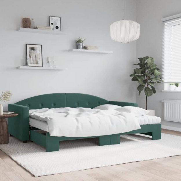 Divano Letto Estraibile Materassi Verde Scuro 80x200 Velluto