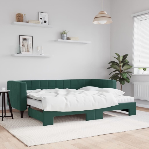 Divano Letto Estraibile Materassi Verde Scuro 80x200 Velluto