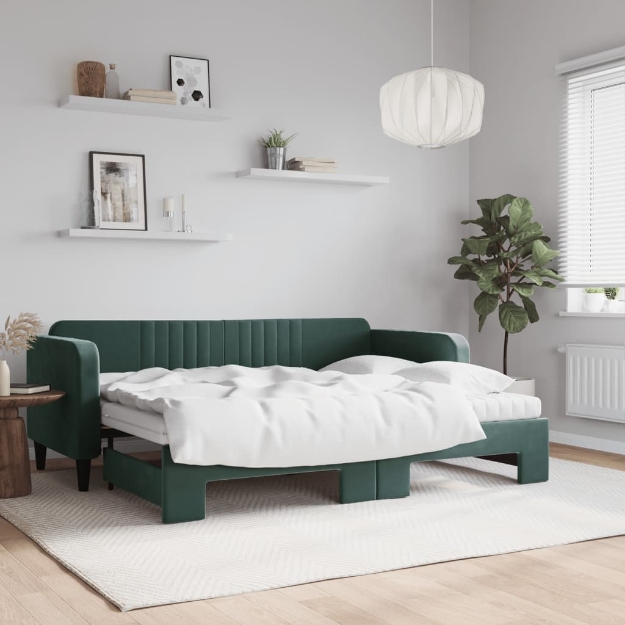 Divano Letto Estraibile Materassi Verde Scuro 80x200 Velluto