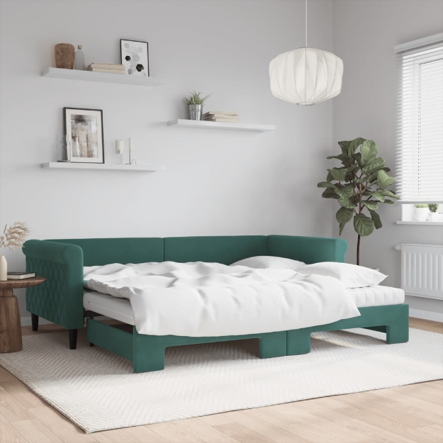 Divano Letto Estraibile Materassi Verde Scuro 90x200 Velluto