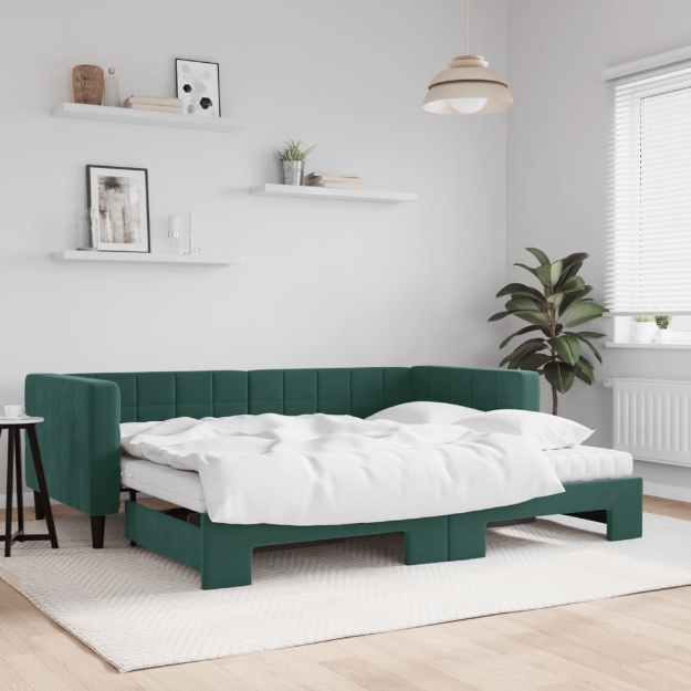 Divano Letto Estraibile Materassi Verde Scuro 90x200 Velluto