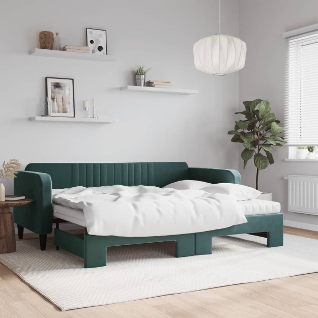 Divano Letto Estraibile Materassi Verde Scuro 90x200 Velluto