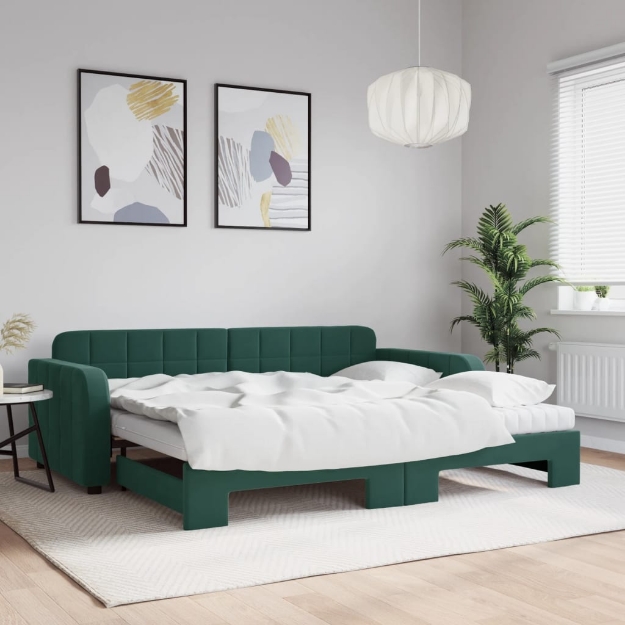 Divano Letto Estraibile Materassi Verde Scuro 90x200 Velluto