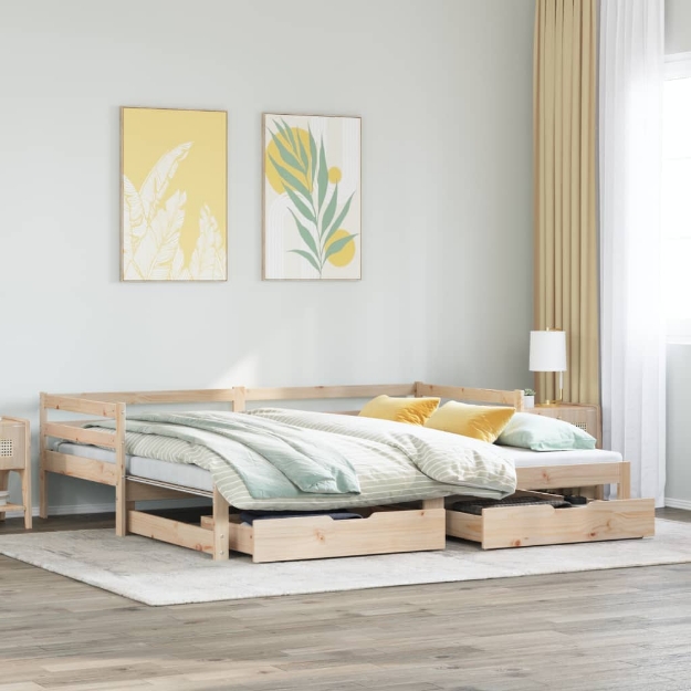 Dormeuse con Letto Estraibile e Cassetti 90x190cm Massello Pino