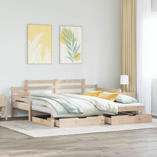 Dormeuse con Letto Estraibile e Cassetti 90x200cm Massello Pino