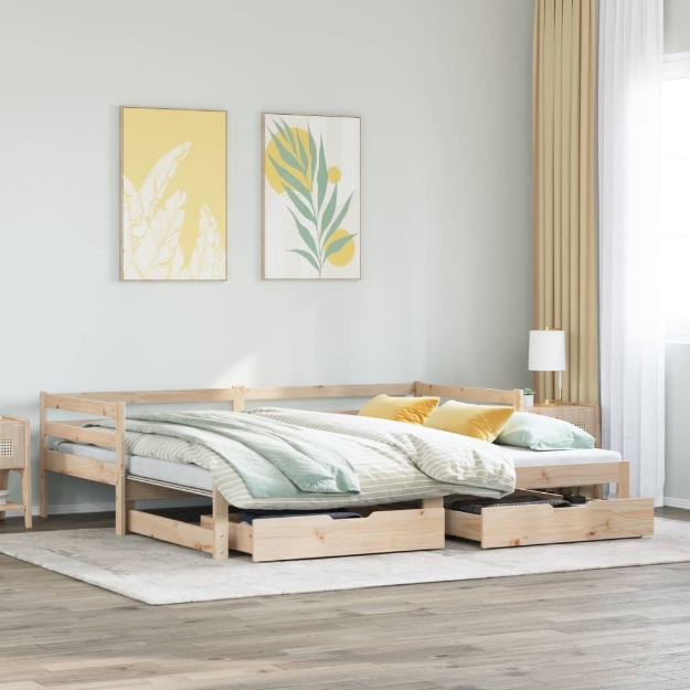 Dormeuse Letto Estraibile e Cassetti Bianca 80x200cm Legno Pino