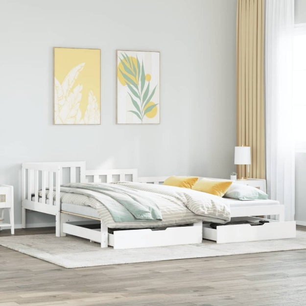 Dormeuse Letto Estraibile e Cassetti Bianca 80x200cm Legno Pino