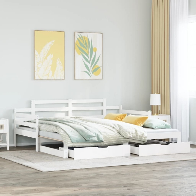 Dormeuse Letto Estraibile e Cassetti Bianco 90x190cm Legno Pino