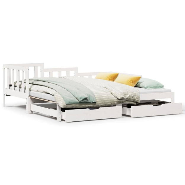 Dormeuse Letto Estraibile e Cassetti Bianco 90x190cm Legno Pino