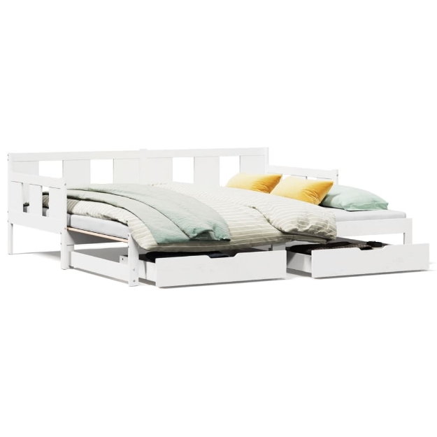 Dormeuse Letto Estraibile e Cassetti Bianco 90x190cm Legno Pino