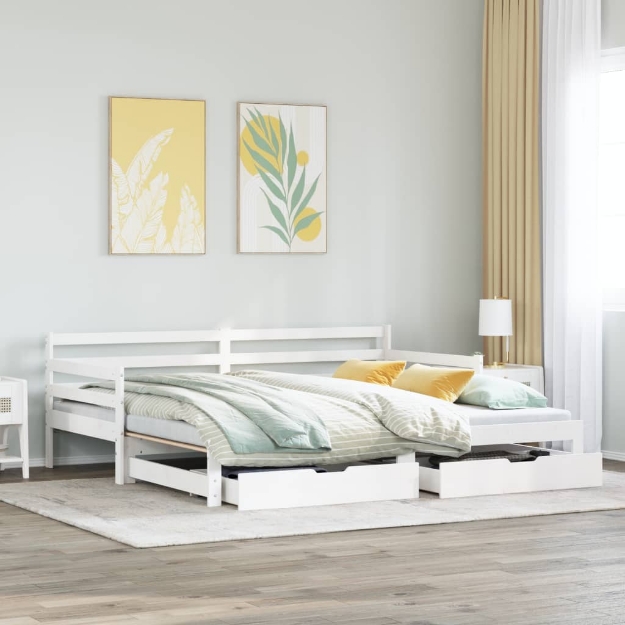 Dormeuse Letto Estraibile e Cassetti Bianco 90x190cm Legno Pino