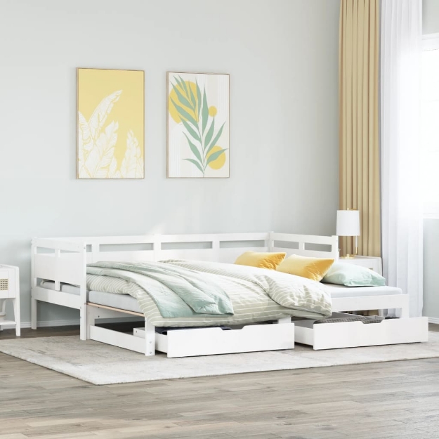 Dormeuse Letto Estraibile e Cassetti Bianco 90x190cm Legno Pino