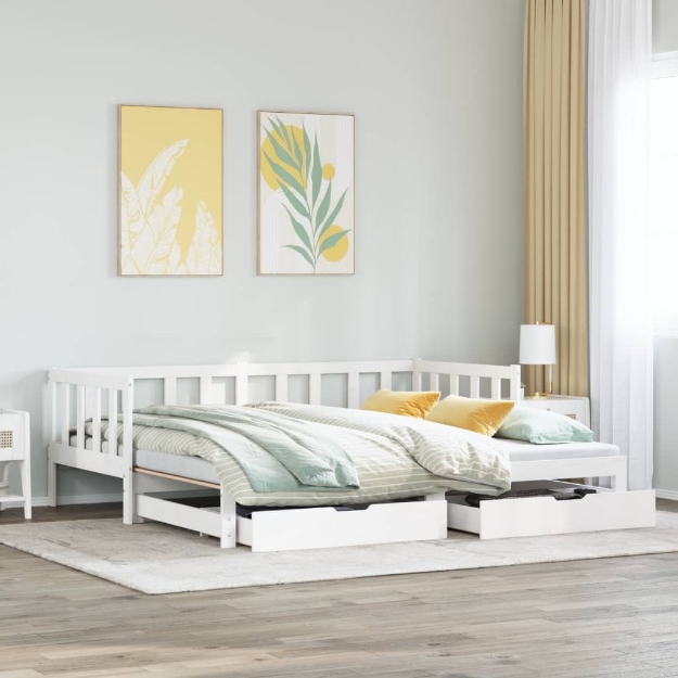 Dormeuse Letto Estraibile e Cassetti Bianco 90x200cm Legno Pino