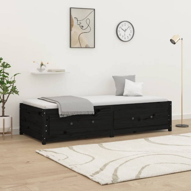 Dormeuse Nera 75x190cm Small Single Legno Massello di Pino